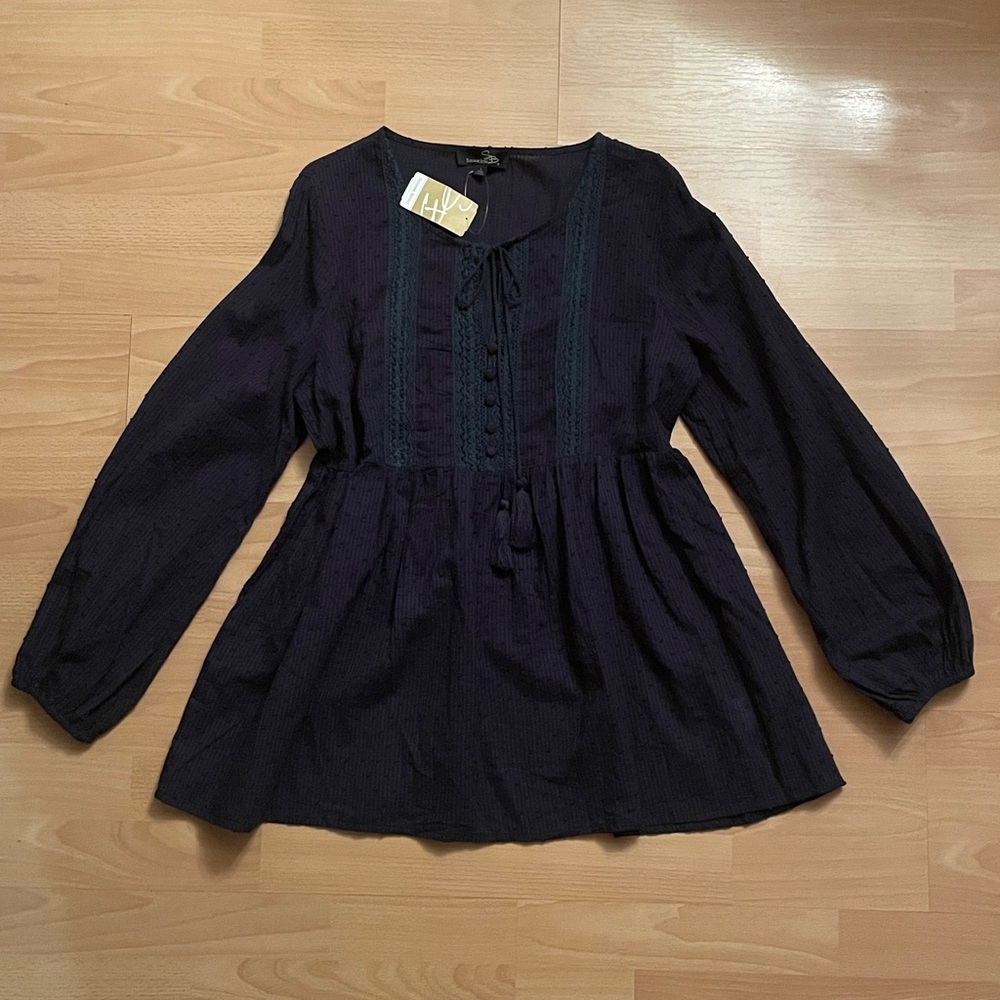 NWT Navy Long Sleeve Babydoll Tunic Top